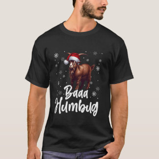 Baaa Humbug Funny Santa Hat Goat Xmas Snowflakes T-Shirt