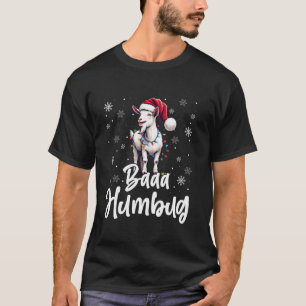 Baaa Humbug Funny Xmas Santa Hat Goat Lights Snowf T-Shirt