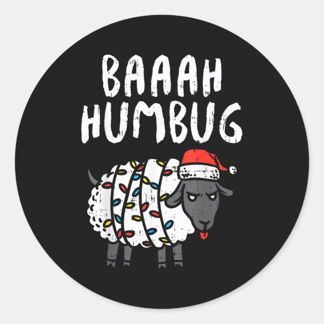 Baaah Humbug Sheep Xmas Lights Funny Anti Christma Classic Round Sticker (Front)