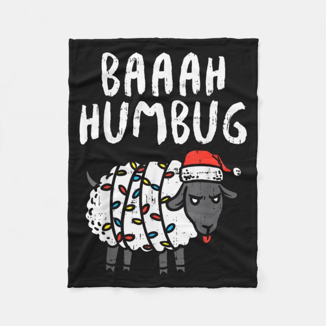 Baaah Humbug Sheep Xmas Lights Funny Anti Christma Fleece Blanket (Front)
