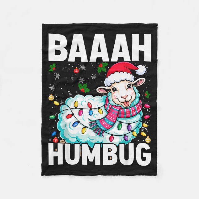 Baaah Humbug Sheep Xmas Lights Funny Anti Christma Fleece Blanket (Front)