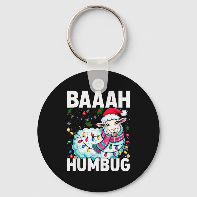 Baaah Humbug Sheep Xmas Lights Funny Anti Christma Key Ring (Front)