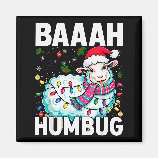 Baaah Humbug Sheep Xmas Lights Funny Anti Christma Magnet (Front)