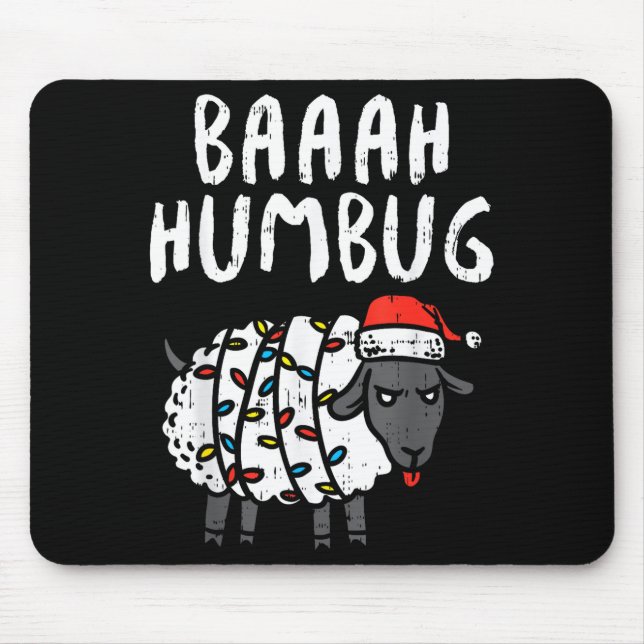 Baaah Humbug Sheep Xmas Lights Funny Anti Christma Mouse Mat (Front)