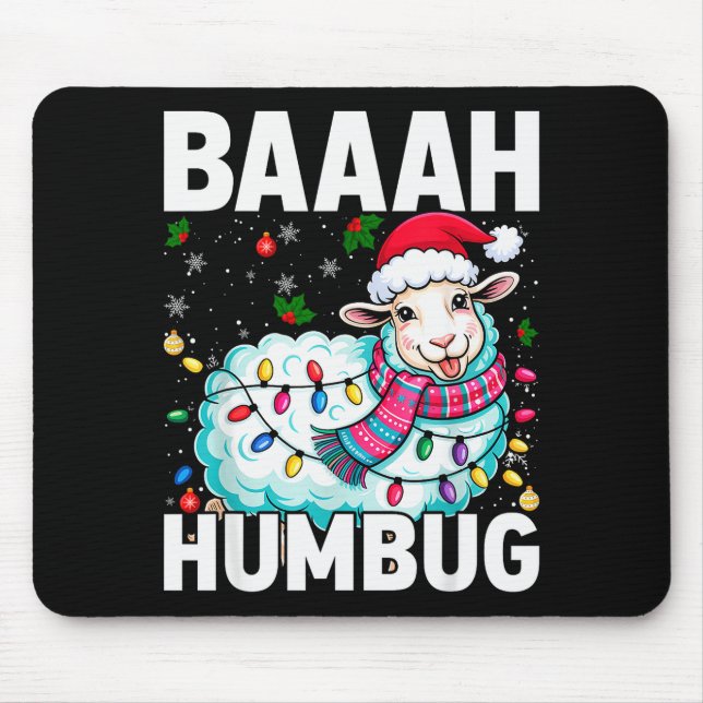 Baaah Humbug Sheep Xmas Lights Funny Anti Christma Mouse Mat (Front)