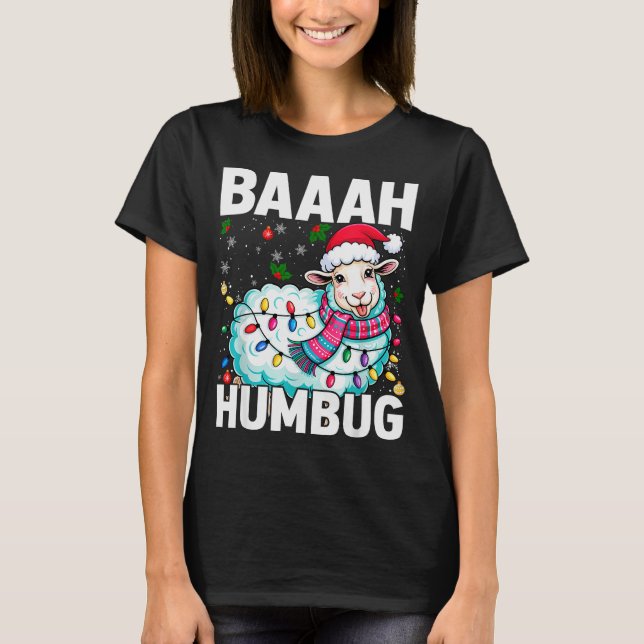 Baaah Humbug Sheep Xmas Lights Funny Anti Christma T-Shirt (Front)