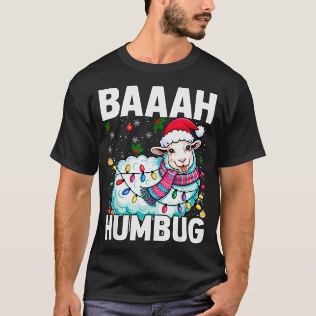 Baaah Humbug Sheep Xmas Lights Funny Anti Christma T-Shirt (Front)