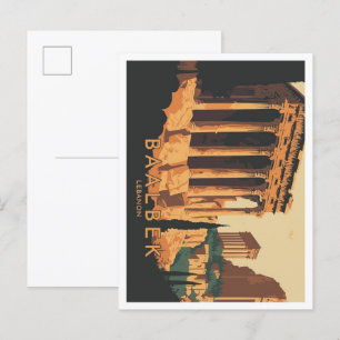 Baalbek Lebanon Vintage Travel Illustration Postcard