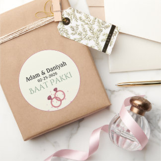 baat pakki favours, personalised favours baat pakk classic round sticker