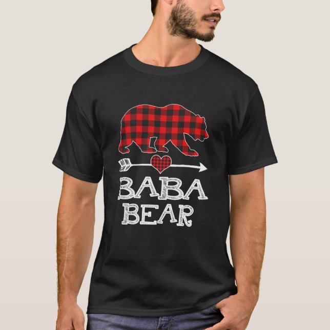 Baba Bear Christmas Pajama Red Plaid Buffalo Famil T-Shirt (Front)