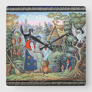 BABA JAGA RUSSIAN FOLKLORE SQUARE WALL CLOCK