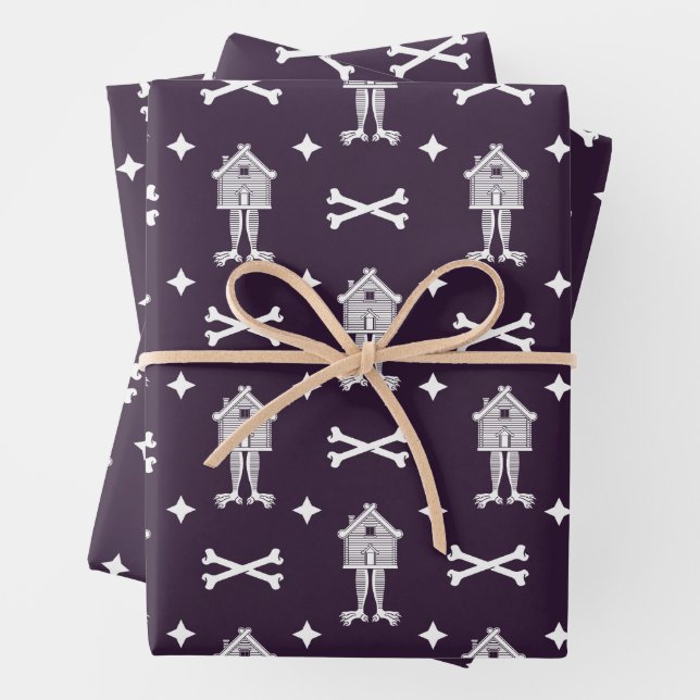 Baba Yaga's Hut Folk Horror Wrapping Paper Sheets (In situ)