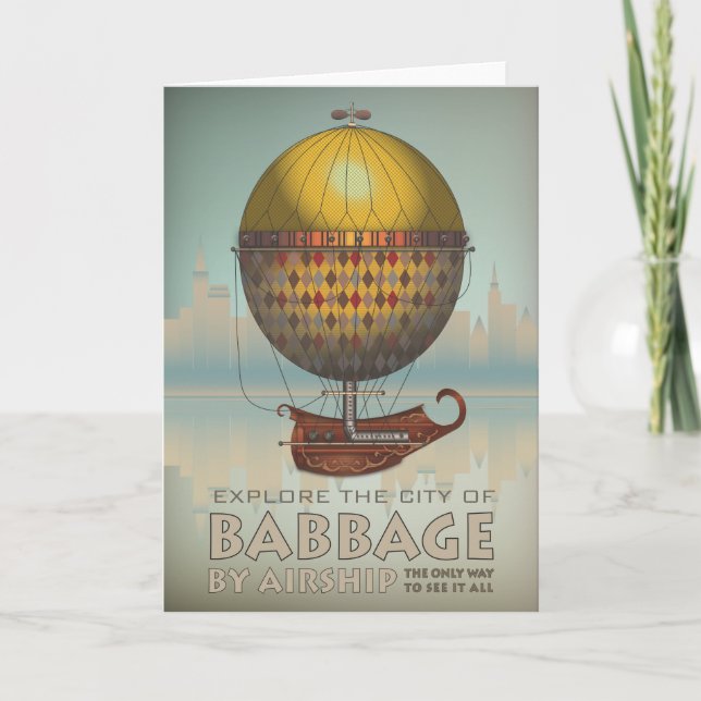 Babbage by Airship Steampunk Vintage Travel Card (Front)