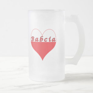 Babcia Polish Heart Frosted Glass Beer Mug