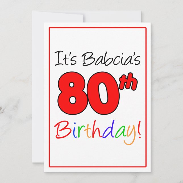 Babcia's 80th Milestone Birthday Party Celebration Invitation (Front)