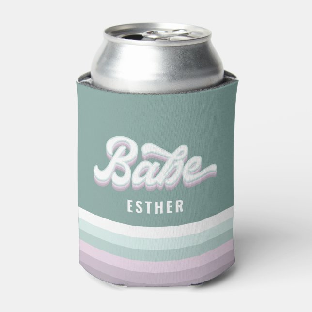 Babe bachelorette wedding funky retro 80's pastel can cooler (Can Front)