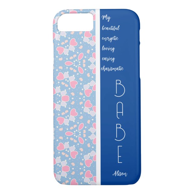 BABE Blue Hearts Pattern Editable Case-Mate iPhone Case (Back)