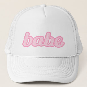 "babe" denim pale pink and white hat