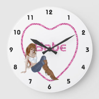 Babe Glitter Heart Candy Redhead Girl Design Large Clock