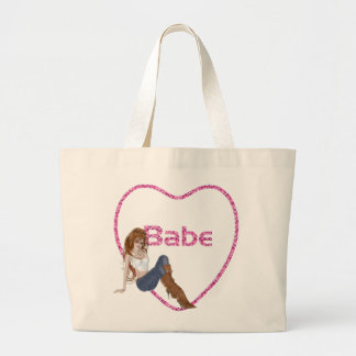 Babe Glitter Heart Candy Redhead Girl Design Large Tote Bag