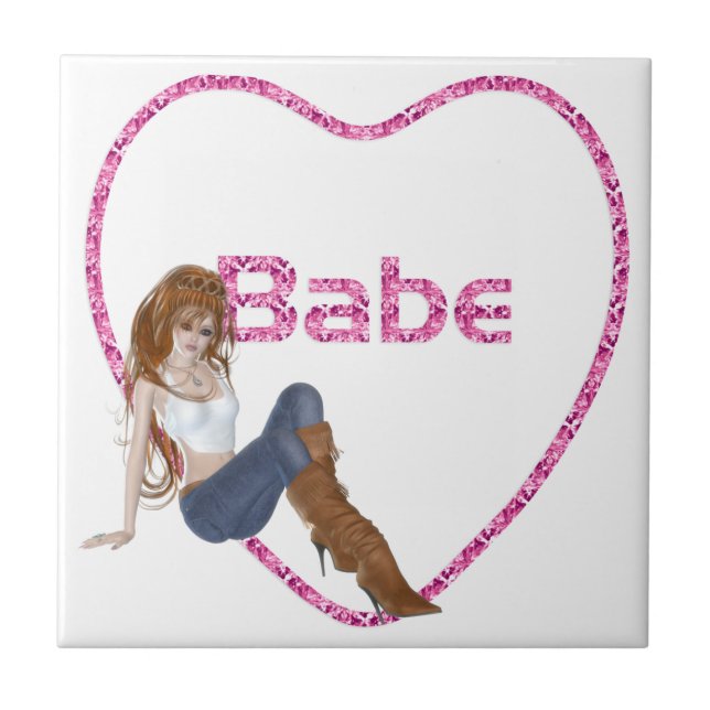 Babe Glitter Heart Candy Redhead Girl Design Tile (Front)