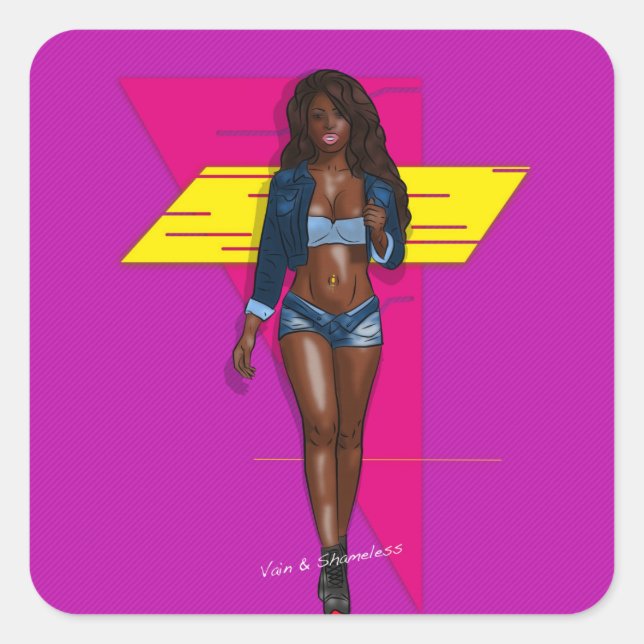 Babe in blue jeans square sticker (Front)