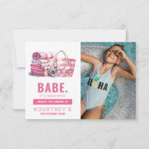 BABE Pink Pool Party Girl Birthday  Thank You Card