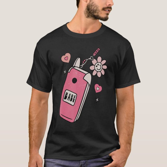 Babe Smart Phone Groovy Retro Happy Valentine's Da T-Shirt (Front)