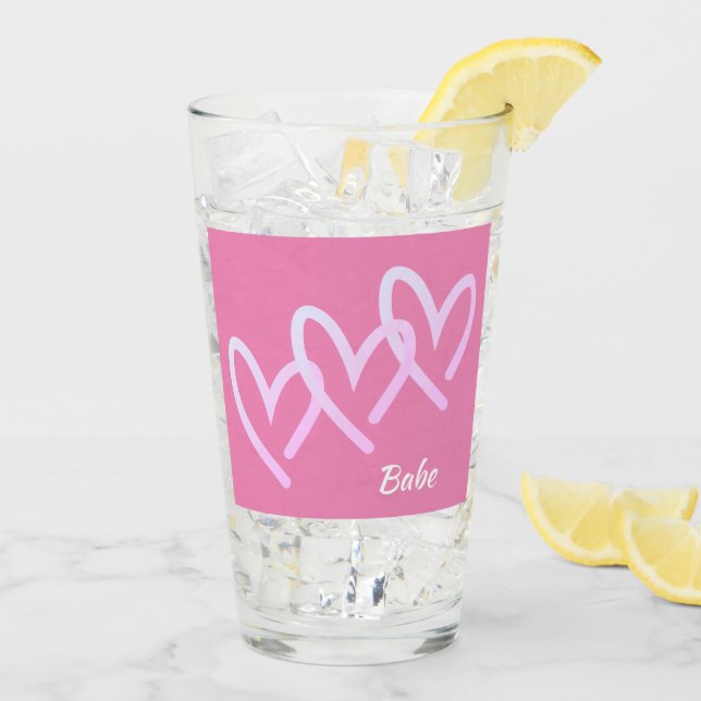 Babe Triple Pink Heart Tumbler  Glass (Back Ice)