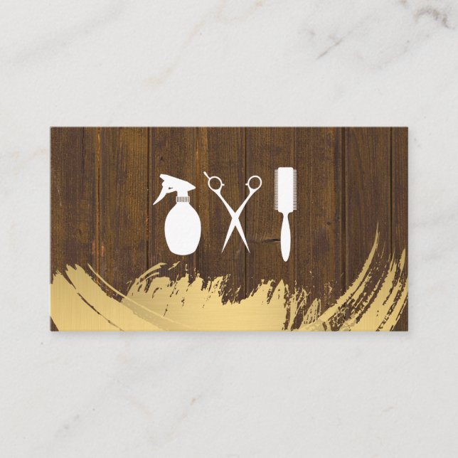 Baber Stylist Tools Wood Leather Gold Brushed Business Card (Front)