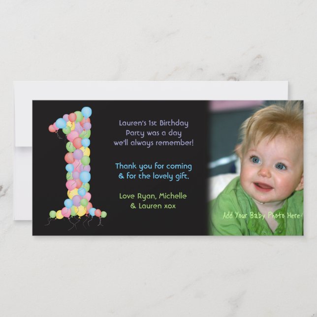 Babies 1st Birthday Thank You Photo Card (Front)