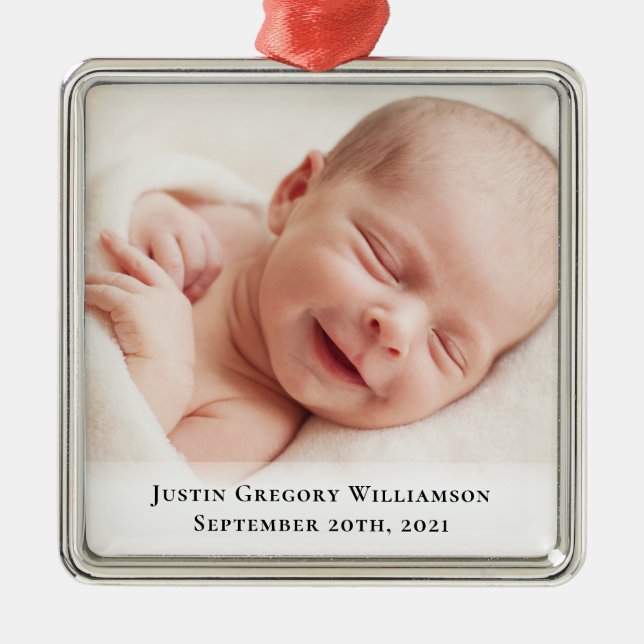 Babies 1st Christmas Photo Metal Ornament (Front)