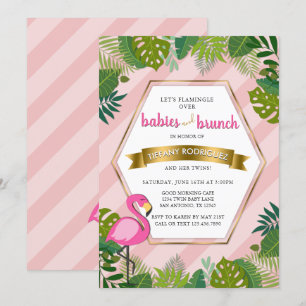 Babies and Brunch Twins Flamingo Baby Shower Invitation