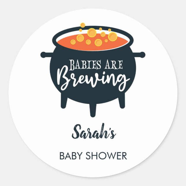 Babies are Brewing Halloween Baby Shower Classic Round Sticker (Front)