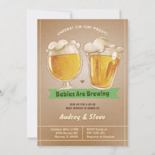 Babies Are Brewing Twin Co-Ed Beer Baby Shower Invitation