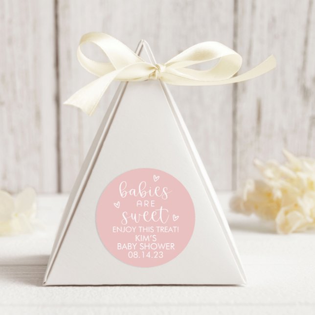 Babies Are Sweet Baby Shower Minimalist Pink  Classic Round Sticker (Creator Uploaded)
