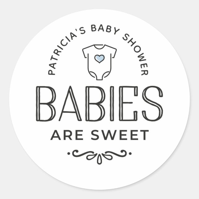 Babies Are Sweet Baby Shower Pastel Blue Boy Classic Round Sticker (Front)
