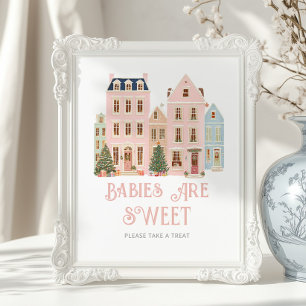 Babies are sweet Christmas Village Baby Shower Poster