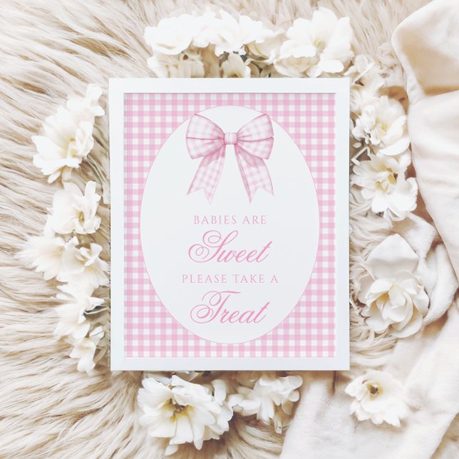 Babies Are Sweet Pink Bow Ginham Baby Shower Sign (Creator Uploaded)