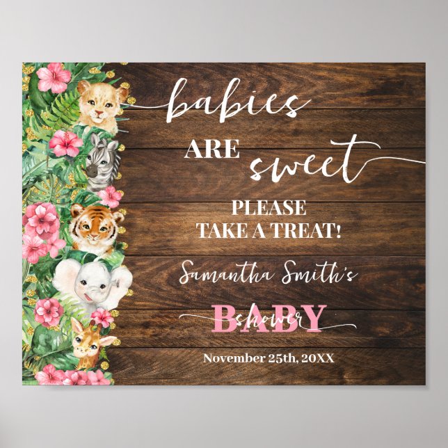 Babies are Sweet Pink Safari Rustic Baby Shower Poster (Front)
