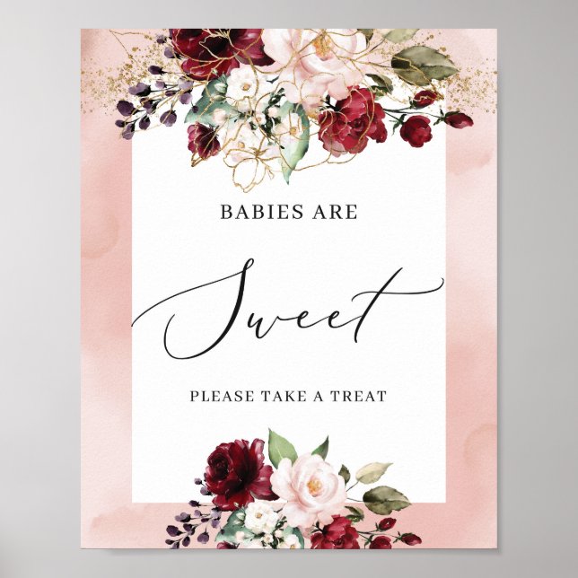 Babies are sweet sign burgundy blush pink floral (Front)