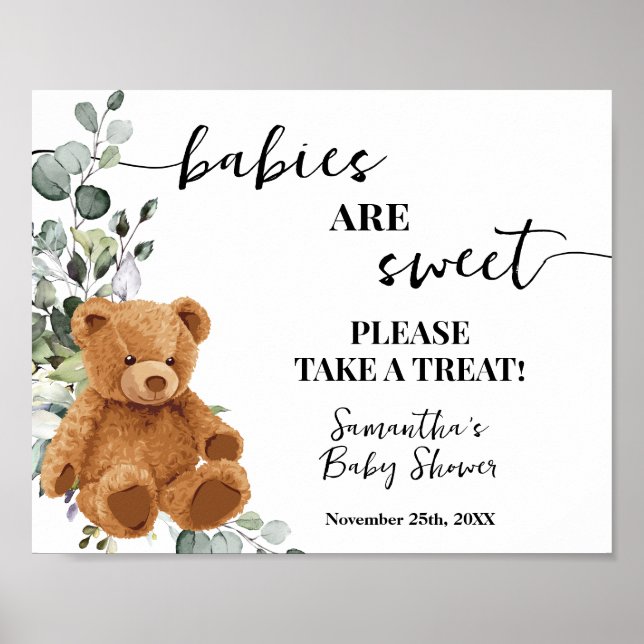 Babies are Sweet Take a Treat Bear Greenery Shower Poster (Front)