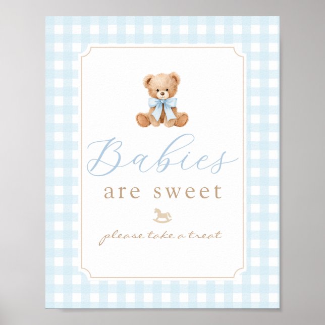 Babies are sweet teddy bear Blue gingham Poster (Front)
