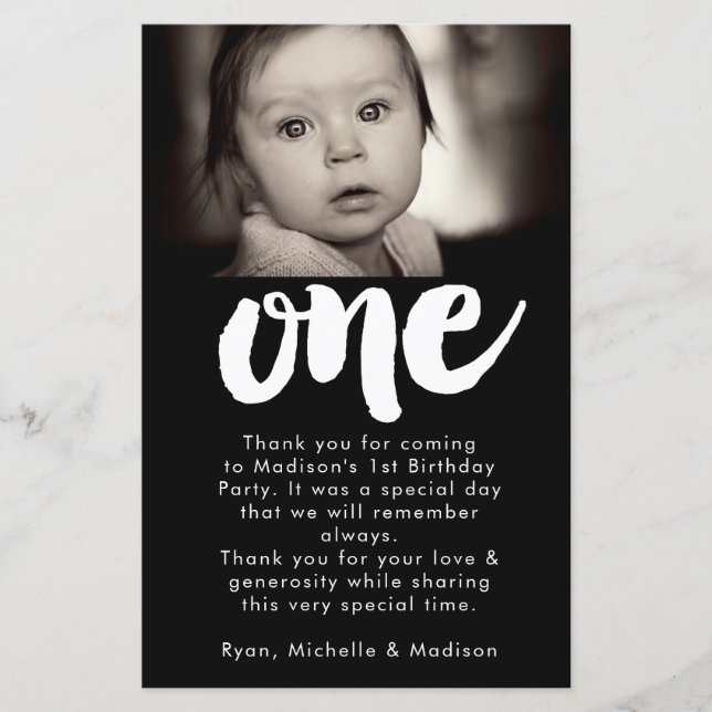 Babies Baby 1st Birthday Thank You Photo Card (Front)