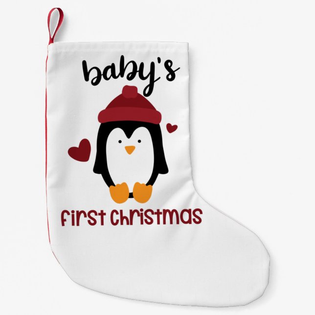 Babies First Christmas Merry Christmas Penguin Adu Small Christmas Stocking (Front)