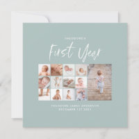 Babies first year photo collage script blue