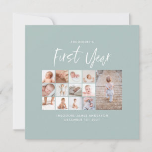 Babies first year photo collage script blue