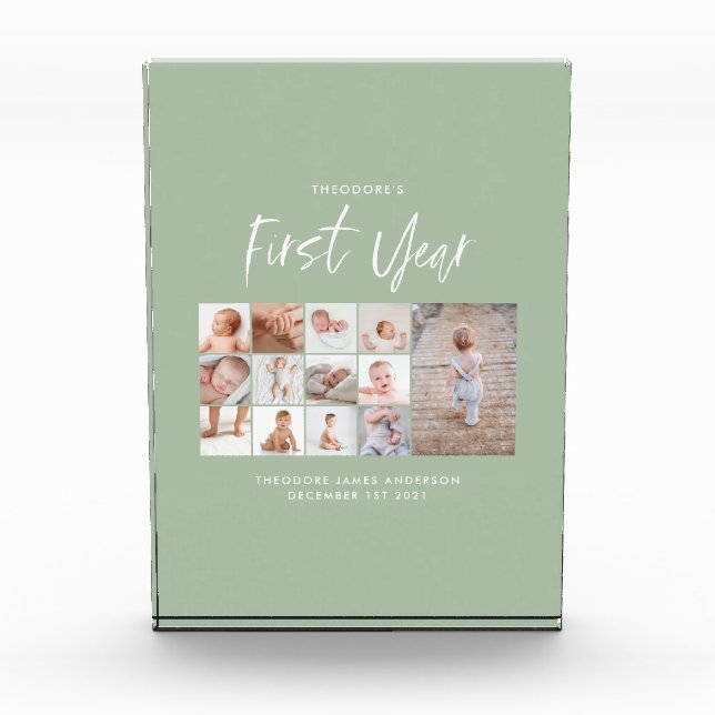 Babies first year photo collage script green  (Front)