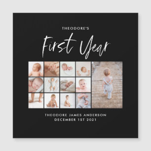Babies first year photo collage script monochrome