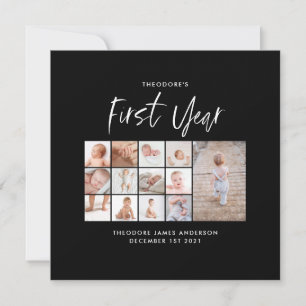 Babies first year photo collage script monochrome